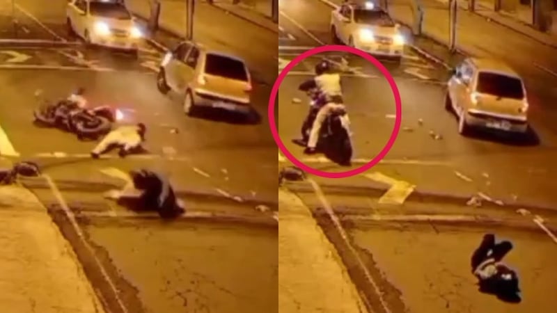 VIDEO: Exhiben a motociclista que, tras choque, prefiere revisar su moto que ayudar a su novia herida