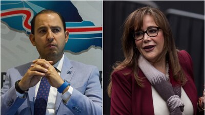 Marko Cortés (PAN) y Yeidckol Polevnsky (Morena)