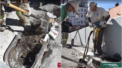 Los trabajadores reemplazaron coladeras dañadas o sin tapa sobre el Eje Central.