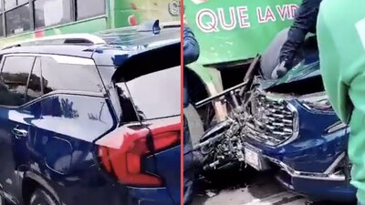 El asaltante quedó prensado y muerto entre la camioneta y el camión de pasajeros