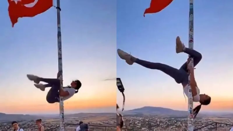 VIDEO: Detienen a turista por hacer ‘pole dance’ en un asta con la bandera de Turquía