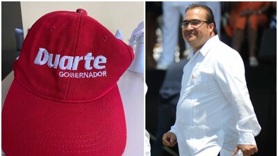 Se trata de una gorra bordada con los logotipos del PRI y el nombre de Duarte