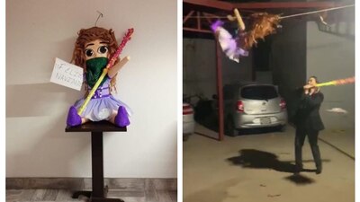 En Chihuahua,  integrantes de un despacho de abogados se ganaron críticas por romper una piñata de mujer feminista