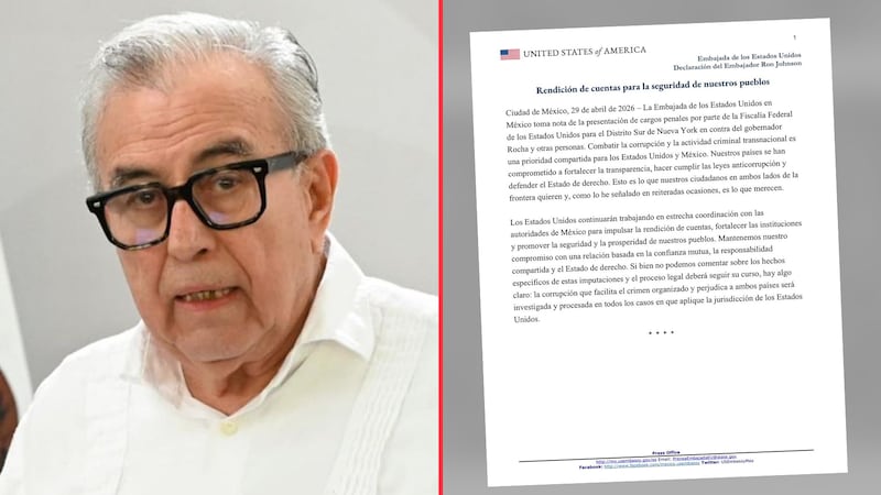 Embajada de EU: acusaciones contra Rocha Moya responden a rendición de cuentas y combate al crimen