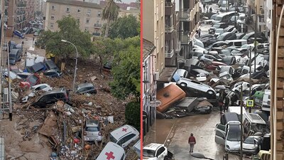 Los autos fueron arrastrados por las fuerte corrientes de agua pluvial