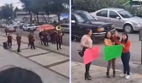 VIDEO: Mujer ‘celebra’ con banda sinaloense a las afueras del juzgado donde se divorció
