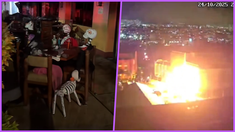 Mesa con adornos de catrines queda intacta tras explosión en La Soldadera