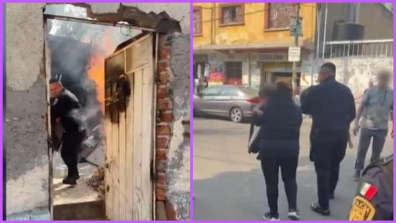 VIDEO: ¡Héroes! Policías de la CDMX rescatan 3 niños de casa que se incendiaba