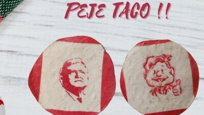 Se trata unos tradicionales tacos, pero de tortillas muy particulares, con los rostros de AMLO y Sheinbaum