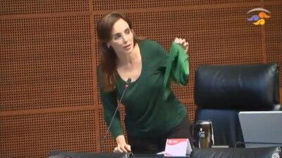 La senadora culpó a Movimiento Ciudadano de ponerle un "trapo" verde en su escaño