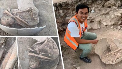 Los restos óseos estaban acomodados en una de las vasijas