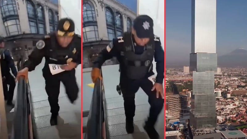 Policías de Puebla, Toluca y CDMX compiten en ver quién sube más rápido 45 pisos de la Torre Inxignia BBVA