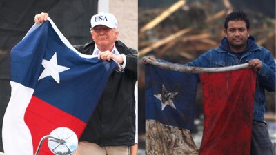 Trump este martes con la bandera de Texas y un artesano tras el terremoto de 2010 en Chile