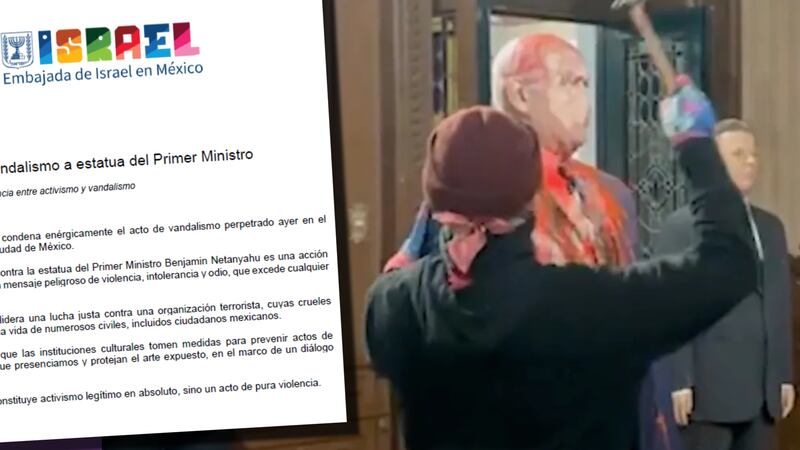 Embajada de Israel condena destrucción de figura de Netanyahu en CDMX