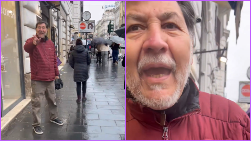 VIDEO: Noroña pierde el control y agrede a mexicano que lo captó en Roma