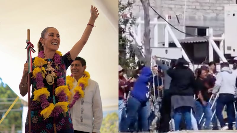 Maestros de la CNTE protestan durante evento de Sheinbaum en Oaxaca