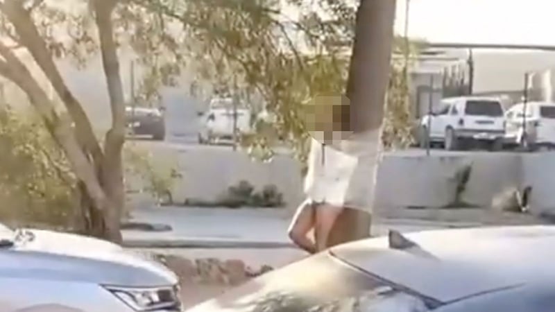 VIDEO: Hombre semidesnudo es amarrado a un árbol “por infiel”