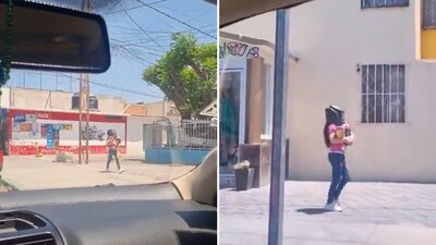 La pequeña caminó segura con su casco para soldar