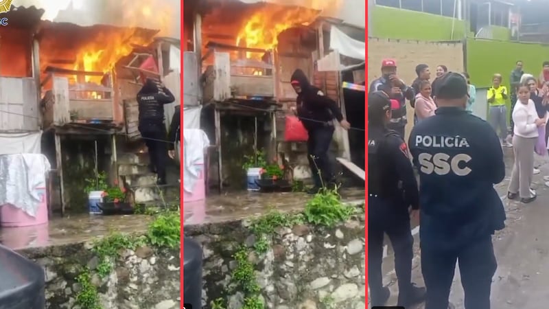 VIDEO: Policías apagan a ‘cubetazos’ incendio de un inmueble en Álvaro Obregón