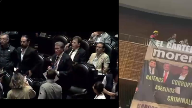 “Narcos del Bienestar”: PRI despliega mantas contra Morena y provoca confrontación en San Lázaro