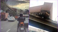 VIDEO: Tráiler de doble remolque choca y queda colgado de un puente en Naucalpan